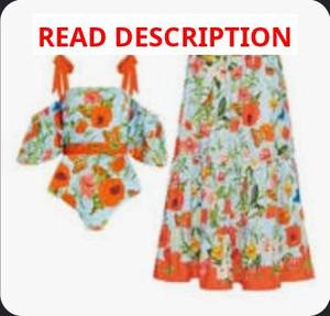 lot 1003 image: IDOPIP Womens One Piece Swimsuit with Beach Cover up Wrap Skirt Sarong Retro Floral Print Bikini Set Two Piece Bathing Suit. Top Medium Bottom Small