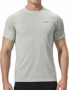 lot 1023 image: Mens Rash Guard Swim Shirts Short Sleeve UV Sun Protection Quick Dry UPF 50 SPF Fishing Beach Water Shirt. Oatmeal XXL