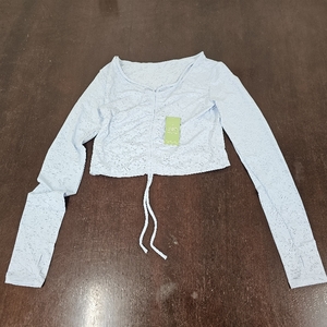 lot 1029 image: Skyticbec Womens Long Sleeve Drawstring Ruched Crop Tops T Shirts, Silky Soft Neck Gonpression Tee Shirts for Daily Casual Outfits Light Blue XS