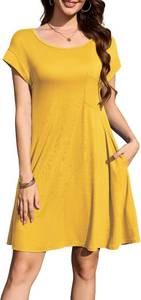 lot 1084 image: LARACE Plus Size Women Swimsuit Cover Up Cap Sleeve Summer Beach Coverups Loose Shirt Dress Swimwear Sundress with Pockets Yellow Large
