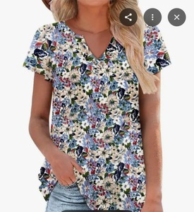 lot 1090 image: BETTE BOUTIK Womens Tunic Shirts Blouses Blue FlowerSea XXL