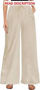 lot 1093 image: Buauty Plus Size Palazzo Cotton Linen Pants Women Wide Leg Pants Loose Fit Casual Comfy Lounge Flowy High Waist Trousers Black XS