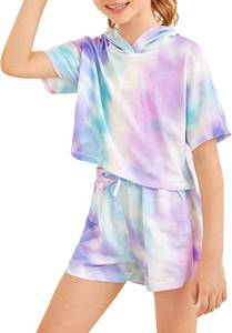 lot 1097 image: Girls Tie Dye Clothes Outfits Set Jogger Suits Sweatsuits Tracksuits Sweatshirts Hoodies Shorts Sets Pink multi Color Size 6