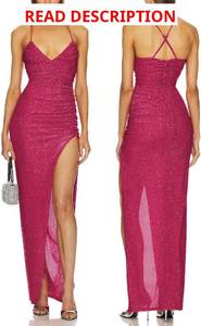 lot 1098 image: Capuffy Womens Spaghetti Straps Elegant Glitter V-Neck Cocktail Maxi Dress Thigh-High Slit Ruched Bodycon Evening Gown 315 Coffee Small