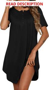 lot 1100 image: Womens Button Down Nightgown Pleated Front Short Sleeve Sleepwear Casual Pajama Dress Grey XL