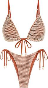 lot 1105 image: ZAFUL Women Triangle String Two Piece Bikini Fishnet Mesh Tie Shell Decor Tanga 2 Piece Swimsuit. Brown Small