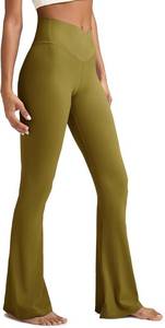 lot 1109 image: ESOFT Womens Crossover Flare Leggings, High Waisted Wide Leg Flared Yoga Pants Pea Green XL