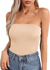 lot 1114 image: SOLY HUX Womens Solid Tube Crop Top Sleeveless Strapless Bandeau Y2k Tops Apricot Plain X-Small