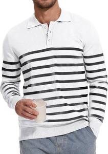 lot 1129 image: Demoking Striped Sweaters for Men Polo Shirts Long Sleeve Mens Casual Knit Sweater White with Black stripes 3XL