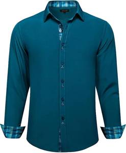 lot 1134 image: DiBanGu Mens Dress Shirt Long Sleeve Regular Fit Button Down Shirts with Collar Pin Inner Contrast Color Shirt Aqua Medium