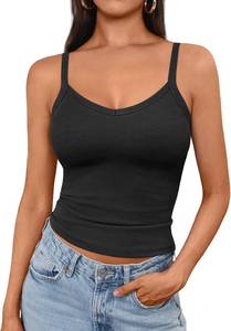 lot 1136 image: AUTOMET Womens Tank Top for Women Ribbed Sleeveless Racerback V Neck Sapghetti Strap Cropped Tops Camisole Knit Layering Tees Black, Medium