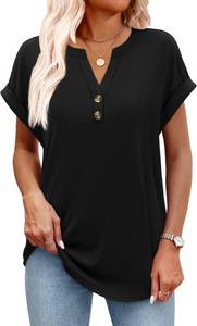 lot 1143 image: OFEEFAN Womens Tops and Blouses Dressy Casual V Neck Tshirts Short Sleeve Summer Clothes Trendy Black Small