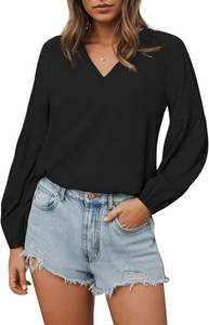 lot 1162 image: Cnlinkco Womens Spring Tops V Neck Long Sleeve Boho Blouses Fashion Lightweight Flower Shirts Black Large