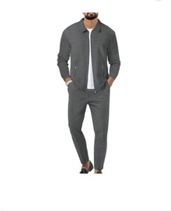 lot 1163 image: Riskrole Mens Waffle Tracksuit 2 Pieces Set Casual Long Sleeve Zip Up Sweatsuits Solid Athletic Jogging Suit Sets, Small, Grey