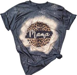 lot 1168 image: Baseball Mama Bleached T Shirts for Women Leopard Mom Baseball Vintage Distressed Tee Tops Vacation Basic T-Shirt Blouse Gray Large