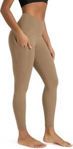 lot 1171 image: ODODOS Womens High Waisted Yoga Leggings with Pockets, Tummy Control Non See Through Workout Athletic Running Yoga Pants Tan XL