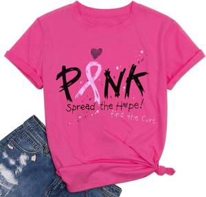 lot 1181 image: Breast Cancer Awareness Shirt for Women Pink Ribbon T Shirt Heart Graphic Hope Tee Tops Pink XXL