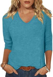 lot 1197 image: EADINVE Womens V Neck 34 Sleeve T Shirts Casual Basic Summer Tees Shirts Loose Fit Tunic Tops Fall Pullover Teal XXL