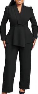 lot 1201 image: Women Suit Jacket 2 Piece Ruffle Blazer with Wide Leg Pants Suit Long Sleeve Business Casual Outfits Black Medium