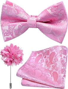 lot 1212 image: Paisley Pre-tied Bow Tie and Pocket Square Lapel Pin Set for Men