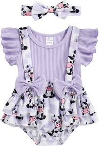 lot 1224 image: UNICOMIDEA Toddler Outfit Purple Cow Bodysuit For Baby Girls 12-18 Months Jumpsuit Fashion Animal Print Infant Girl Clothes Size 12 Months Short Sleeves Baby Summer Romper