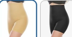 lot 1232 image: 2 Pack Sarin Mathews Womens Tummy Control Shapewear Shorts High Waisted Body Shaper for Thigh Slimming Underwear Girdle. Tan and Black M-L