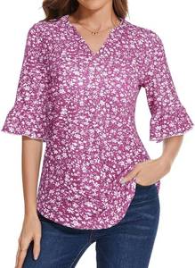 lot 1242 image: Sureple V Neck 34 Length Bell Sleeve Tops for Women Causal Loose Fit Tunic Blouses Small