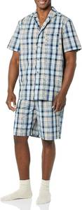 lot 1248 image: Amazon Essentials Mens Cotton Stretch Poplin Notch Collar Short Pj Set Blue Medium