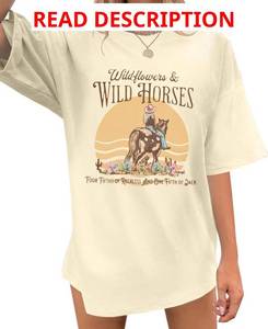 lot 1254 image: Oversized Nashville Shirt Women Country Music Concert Shirts Wildflowers Wild Horse Western T-Shirt Sunset Cowgirl Tops Blue Small