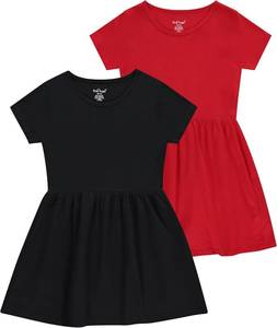 lot 1279 image: Gnodio Girls Skater Dress Toddler Summer Dress Cotton Casual Short Sleeve Twirly Solid Color for Kids 3T, Black, Red