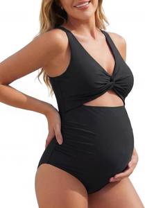 lot 1284 image: Summer Mae Maternity Cutout One Piece Swimsuit Twist Front Criss-Cross Bathing Suit High Waisted Pregnancy Swimwear Black 10
