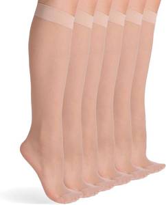 lot 1287 image: 6 Pairs Knee High Stockings for Women, Elastic Fine Sheer Socks with Reinforced Toes 20 Denier Nylon One Size