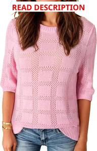 lot 1305 image: Cnlinkco Womens 34 Sleeve Tops Lightweight Crochet Sweaters Pullover Loose Dressy Casual Knit Tunic Shirts Cream Large