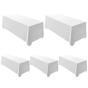 lot 1339 image: Surmente 5 Pack White Rectangle Tablecloth 90 x 132-inch Rectangular Polyester Table Cloth for Weddings, Banquets, or Restaurants