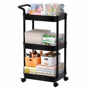 lot 1344 image: Volnamal Diaper Caddy - Plastic Diaper Organizer for Nursery Essentials, Baby Organizers and Storage, Movable Cart for Changing Table & Crib, Baby Registry Search, Black