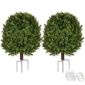 lot 1359 image: Artificial Boxwood Topiary Trees for Outdoors, Faux Plants Set of 2, UV Resistant Artificial Plants, Fake Ball Tree for Front Porch Garden Yard Balcony Wedding Decor, Led String Light (2 Pack)