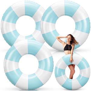 lot 1360 image: Foilswirl 47.24 Inch Jumbo Inflatable Pool Floats for Adult White Striped Pool Inner Rings Swimming Inflatable Floaties Tube Women Summer Beach Bachelorette Wedding Decor(Macaron Blue and White,3 Pcs)