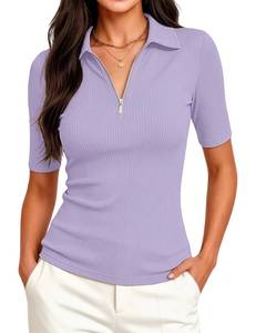 lot 2227 image: Meetrendi Womens Half Sleeve Work Blouses Top Zipper Business Casual Outfits Slim Fit Elegant Office Shirts Lilac S