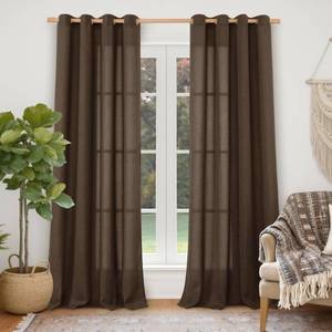 lot 2228 image: YoungsTex Brown Curtains 84 Inch Length for Living Room, Dark Chocolate Linen Semi Sheer Drapes with Bronze Grommet Light Filtering for Bedroom Window, 2 Panels 52 x 84 Inch