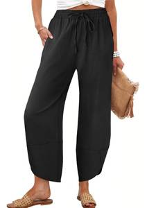 lot 2238 image: Caracilia Womens Wide Leg Barrel Pants with Pockets, Black, M