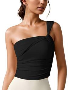 lot 2244 image: Penioca Asymmetrical One Shoulder Tops for Women, Twist Front Sexy Sleeveless Crop Going Out Tank Tops Black S
