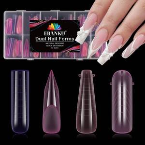 lot 2251 image: EBANKU Dual Nail Forms for Poly Extension Gel, 96 PCS Pink Nail Molds Reusable Nail Extension Forms for Builder Gel Manicure Design Salon DIY-12 Sizes
