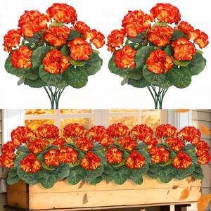 lot 2258 image: TOCHGREEN Artificial Fake Fall Flowers for Outdoors Fall Autumn Decoration,2 Bundles Faux Orange Silk Geraniums UV Resistant Look Real No Fade for Halloween Garden Balcony Patio Porch Decor