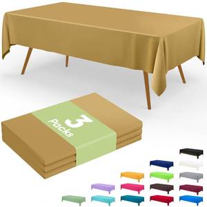 lot 2281 image: Smiry Disposable Table Cloth 3 Pack, 54 x 108 Inch Waterproof Plastic Tablecloth, Decorative Rectangle Table Covers for Party, Birthday, Picnic, Gold