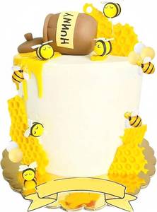 lot 2287 image: Honey Jar Cake Topper, Qoadwem 25pcs Bee Cake Toppers With Honeycomb Honey Jar And Cover Sunflower Cake Decoration for Birthday Party Supplies