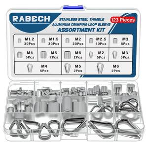 lot 2288 image: RABECH Stainless Steel Wire Rope Thimbles 5Size M2 to M6 Aluminum Crimping Loop Sleeve 8Size 364-14 Inch for Wire Rope Cable Thimble Rigging