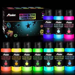 lot 2291 image: ABEIER Glow in the Dark Acrylic Paint - 10 Bright Colors (60ml2oz) Long Lasting Glow Fluorescent Paint for DIY Projects, Halloween, Easter, Christmas Decorations