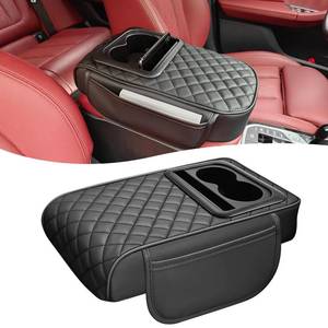 lot 2312 image: AMZAUTO Car Center Console Cover, Leather Car Armrest Cover with Storage Box, Cup Holder, Phone Slot, Waterproof Arm Rest Protector Cushion Automotive Accessories (Black)