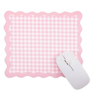 lot 2318 image: Sabary Pink Scalloped Gingham Mouse Pad 9x7.9 Inch Cute Checkered Mouse Pad Back to School Gifts Waterproof Non-Slip Rubber Base with Stitched Edges Soft Mousepad for Home Office Gaming