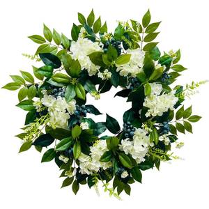 lot 3788 image: Svndlyn 22 Inch Lighted Hydrangea Wreath with Timer for All Season 20 Lights Steady & Flashing Modes Artificial Hydrangea Flower Blueberry and Eucalyptus Leaves for Outdoor Front Door Wall Window